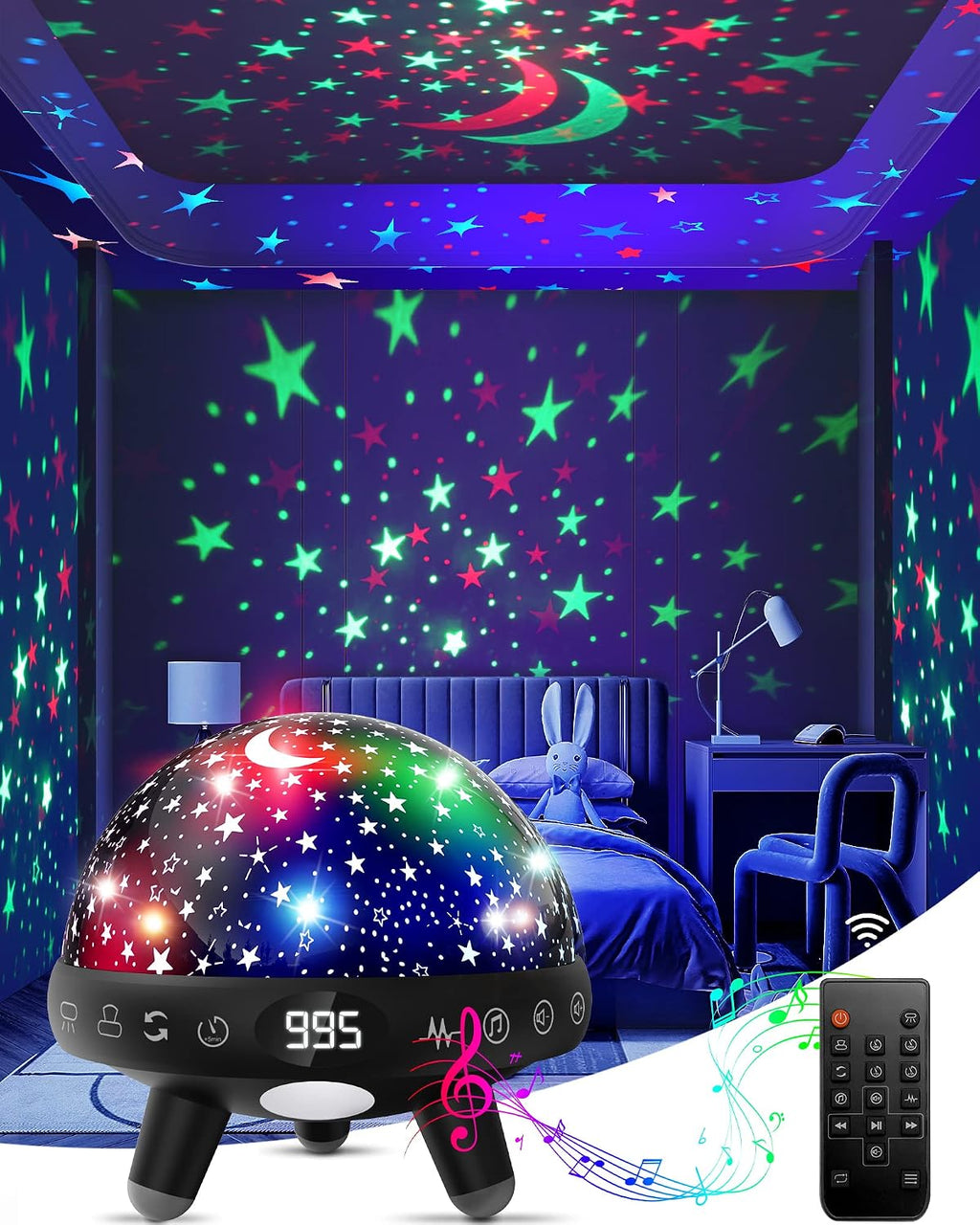 Yachance Kids Night Light Projector with Music.Baby Night Light Star Projector with Remote & Timer.Baby Sensory Lights Toys for Kids.Sound…
