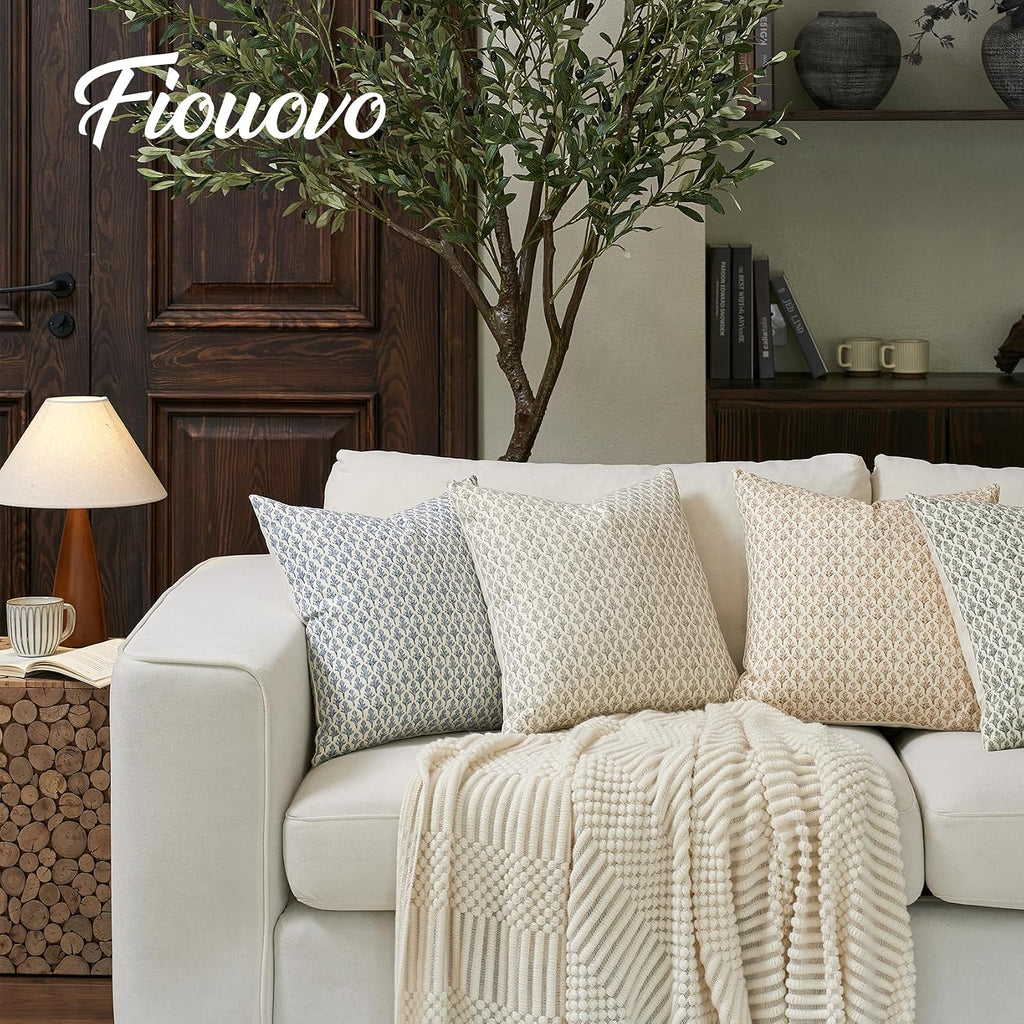 Fiouovohome FIOUOVO Floral Pillow Covers 18x18 Pillow Cover Block Print Couch Pillows for Living Room Decorative Neutral Accent Throw Pillo…