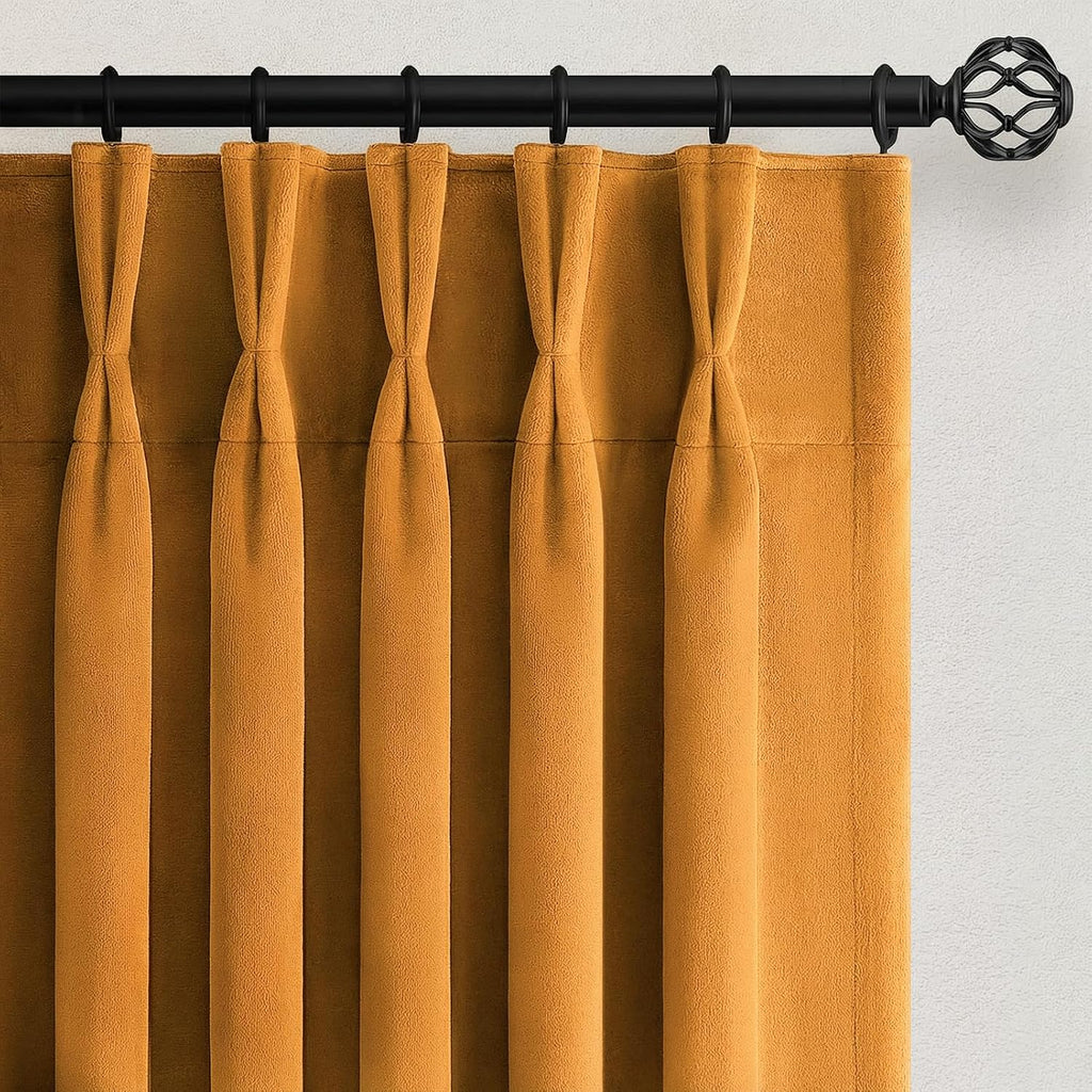 Drapenova 102 Inch Long Yellow Custom Velvet Curtains for Living Room Bedroom Elegant Luxury Pinch Pleat Room Darkening Blackout Dra…