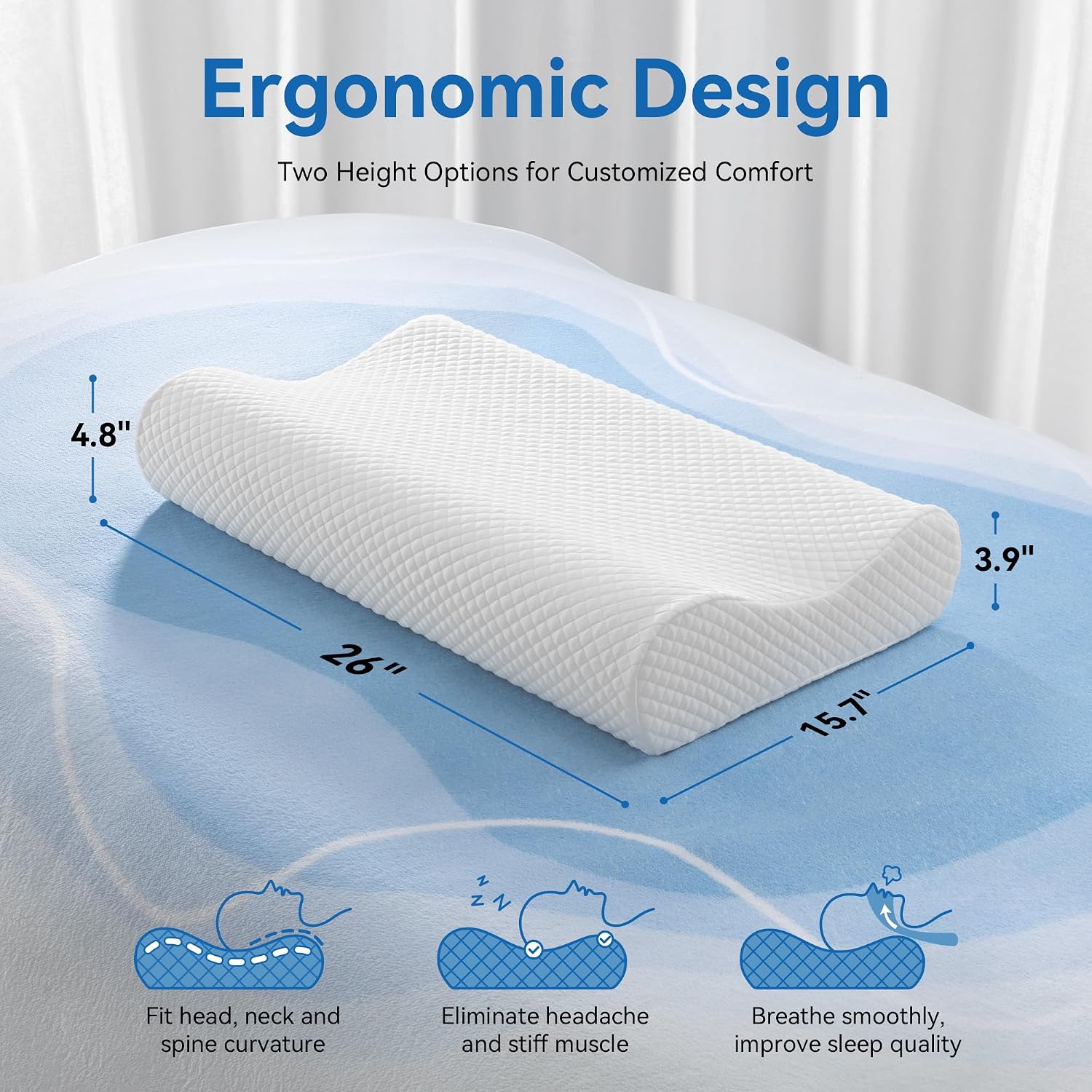 Amaeromax AM AEROMAX 26" Queen Size Contour Memory Foam Pillow, Cervical Pillow for Neck, Neck Orthopedic Sleeping Pillows for Side, Back…