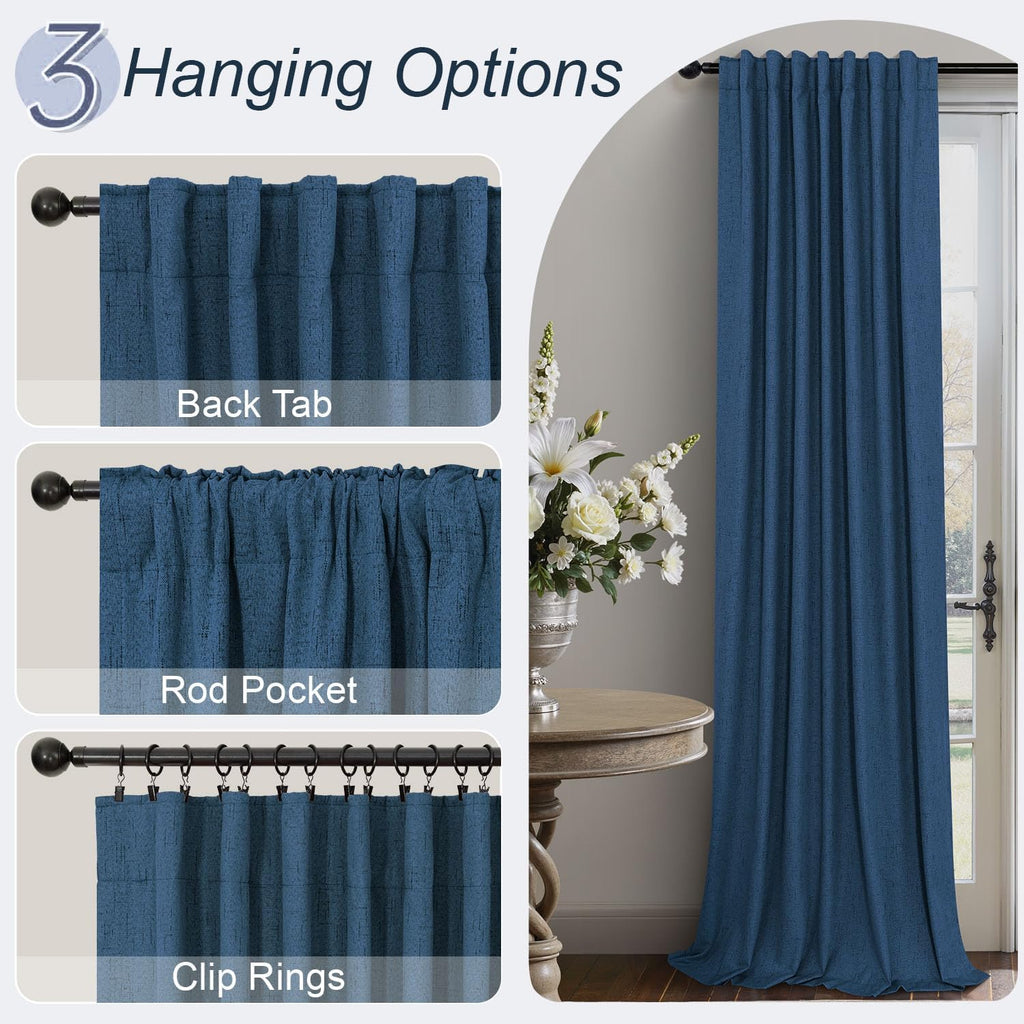 Pitalk Navy Blue Curtains for Living Room 102 Inch Long 100 Percent Blackout Linen Look Viral Window Curtains for Bedroom Black Out Drapes…