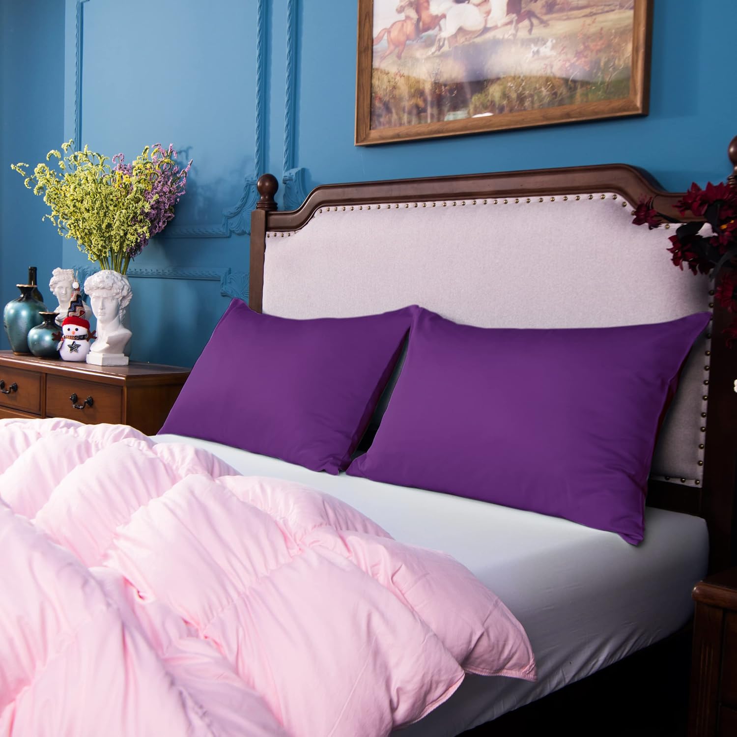 NTBAY Egyptian Cotton Queen Pillowcases - Set of 2, 500 Thread Count Cotton Pillowcases - Soft and Breathable Envelope Closure Pillow…