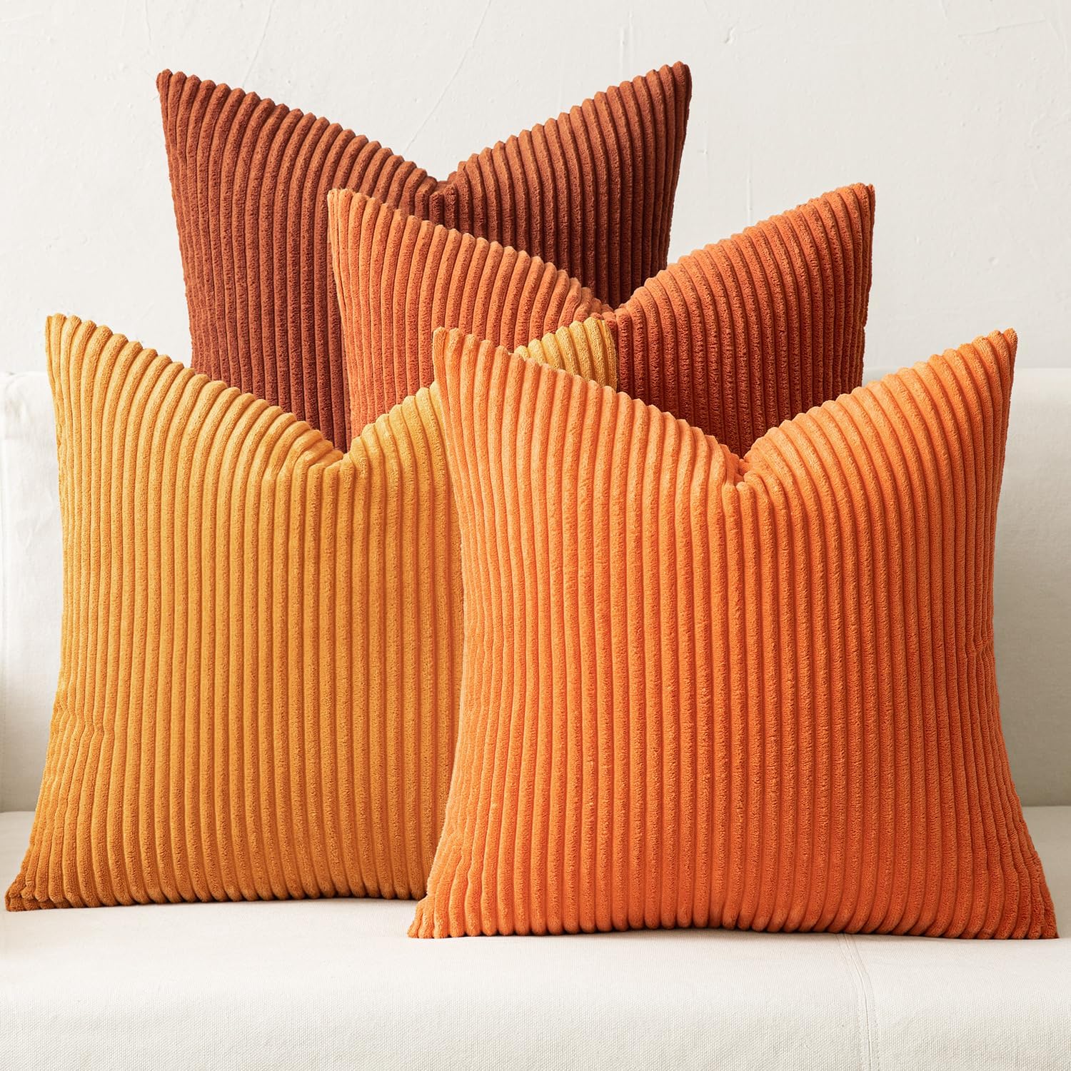 Miulee Boho Farmhouse Throw Pillow Covers 18x18 Inch Set of 4 Mordern Nordic Cushion Covers Soft Corduroy Home Decor for Couch Bed Sofa Liv…