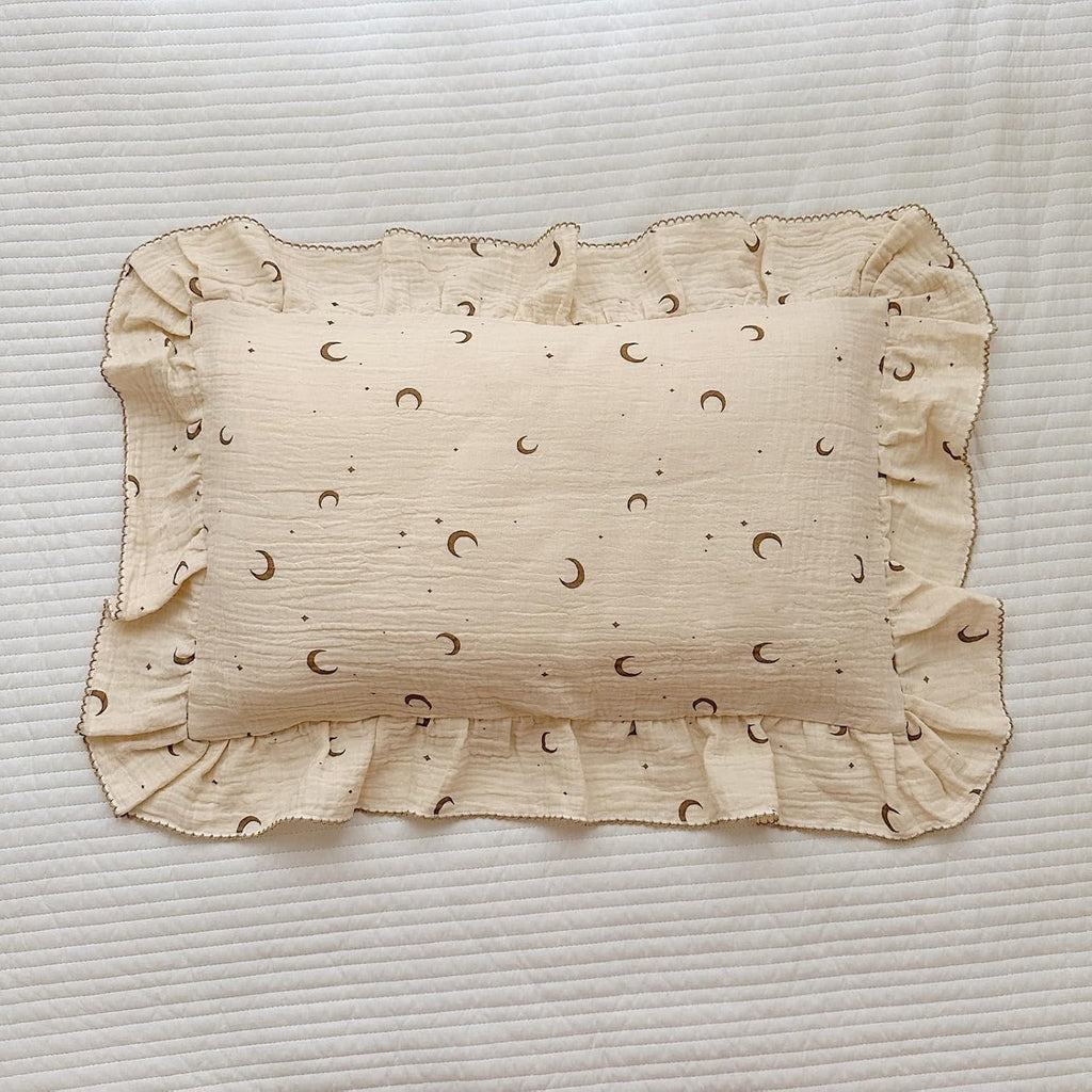 BuLuTu Muslin Toddler Pillowcases Girls Boys, Soft Breathable Cotton Kids Pillow Cover, Moon Star Pattern Shabby Chic Nursery Pillow Cases…