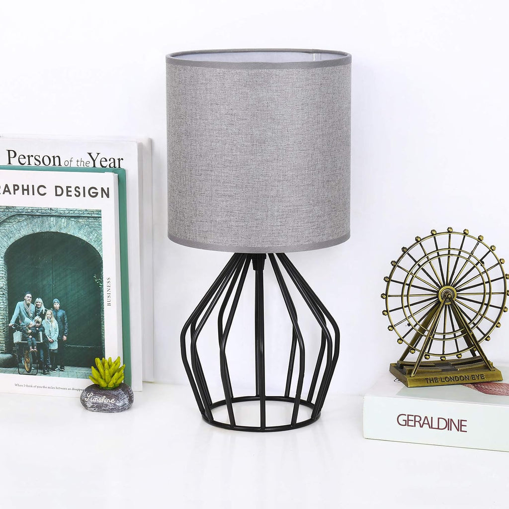 HAITRAL Farmhouse Table Lamp - Small Nightstand Lamp for Bedroom, Black Metal Cage Table Lamp for Living Room, Dorm, Office with Hollowed…