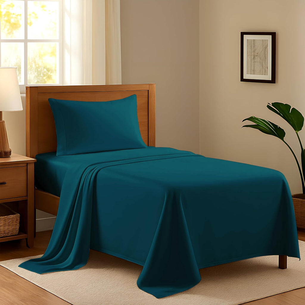 AshtonSheets 100% Egyptian Cotton Twin XL Bed Sheets Set - Luxury 600 Series Refined Collection Sheet for Twin XL Size Bed (3 PC, Teal), So…