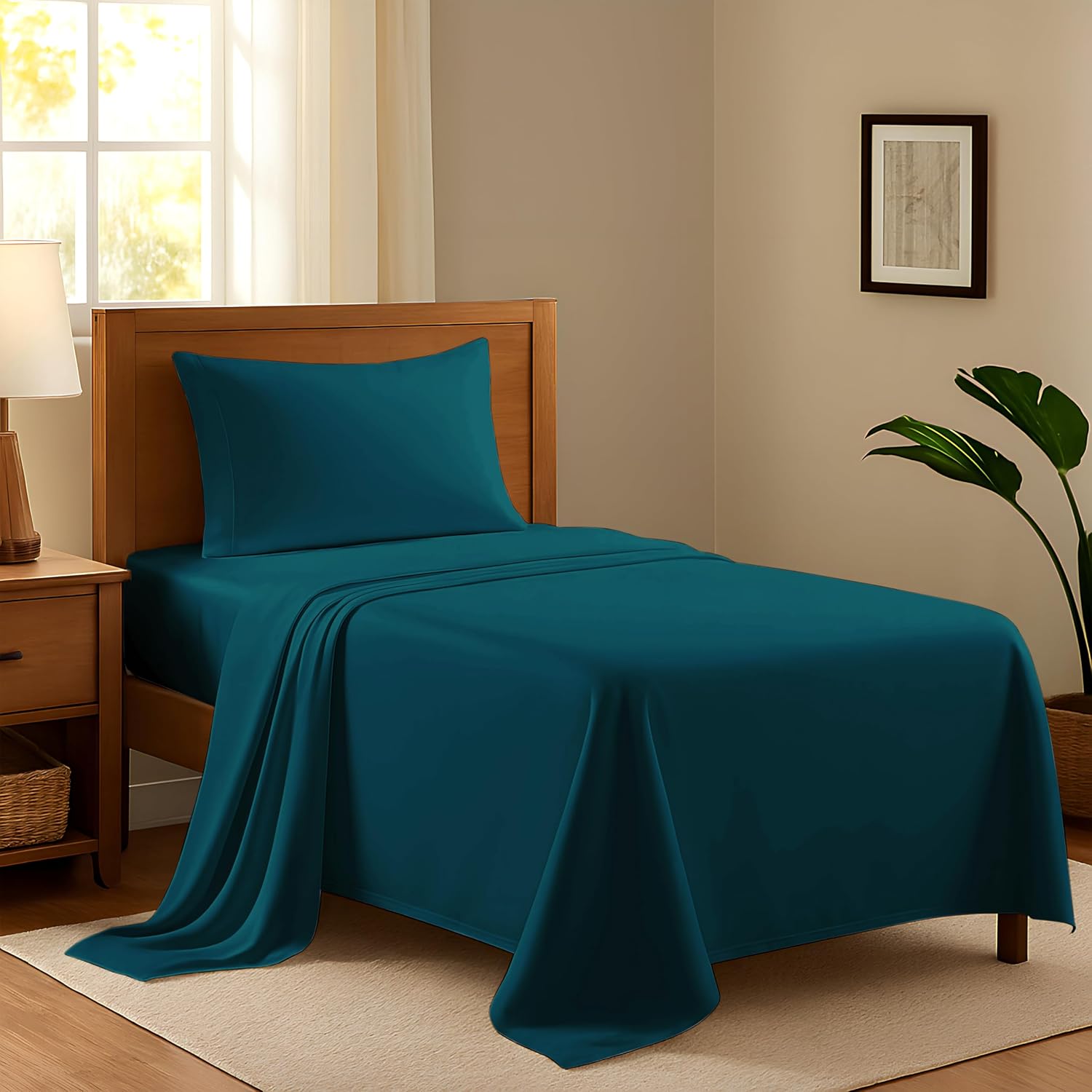 AshtonSheets 100% Egyptian Cotton Twin XL Bed Sheets Set - Luxury 600 Series Refined Collection Sheet for Twin XL Size Bed (3 PC, Teal), So…