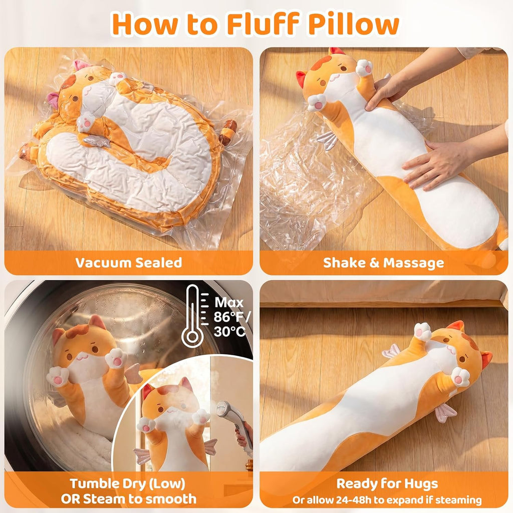 Mewaii Long Cat Plush 5 Sizes, 120% Extra Filling Giant Plushness Kids Body Pillow, Kawaii Cute Brown Cat Stuffed Animals Plushies, Big…