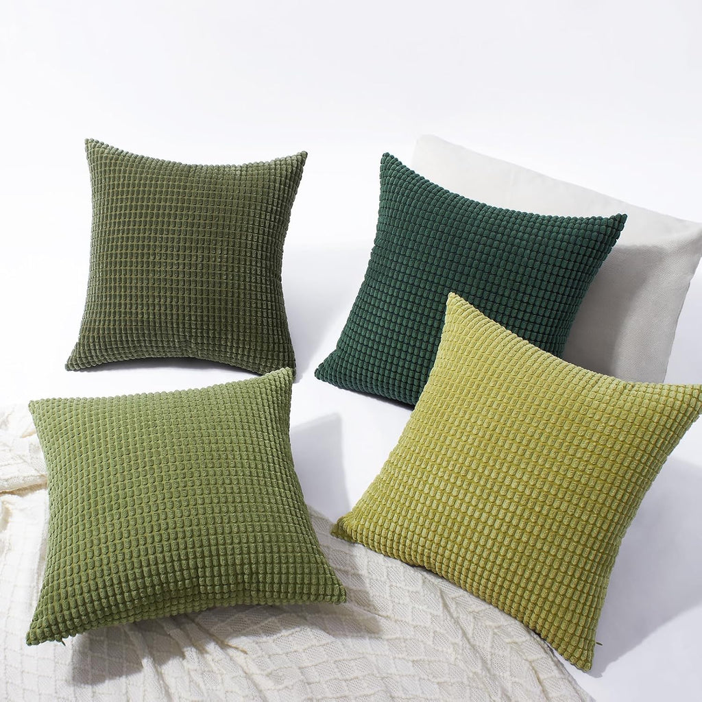 Softalker Throw Pillow Covers 16x16 Inch, Set of 4, Soft Corduroy Boho Stripe Decorative Pillow Cover, Couch Fluffy Pillow Cover for…