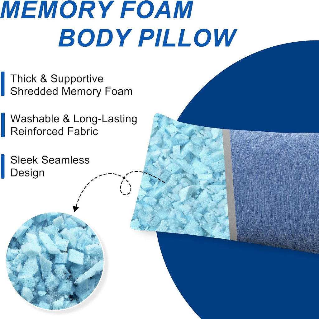 Hiasan Cooling Body Pillow for Adults, Long Memory Foam Body Pillow - Full Size Support for Side Sleepers & Pregnancy, Back, 20x60 Inches,…