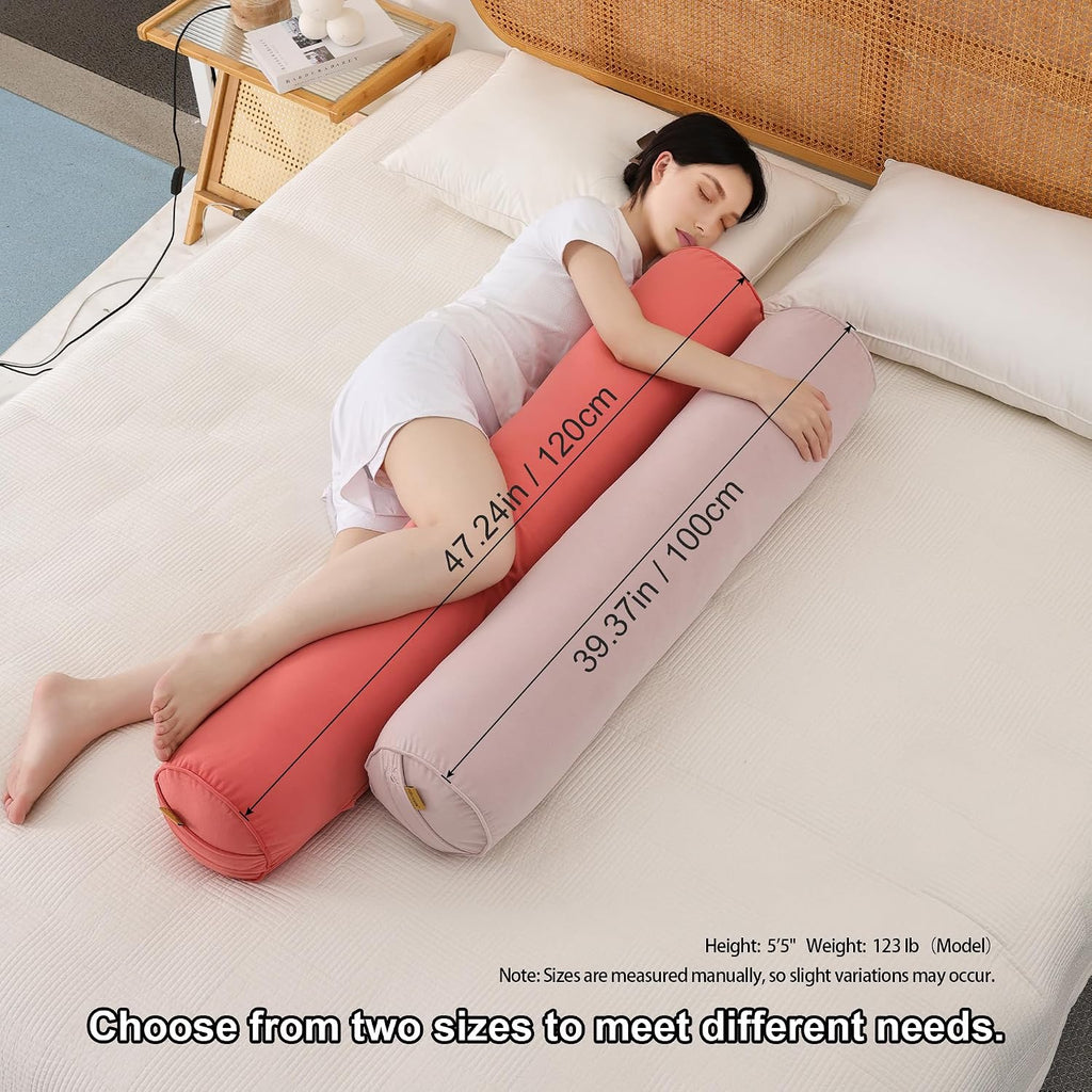 Body Pillow for Adults, Long Round Pillow, Big Cylindrical Pillow, Large Full Bolster Pillows for Side Sleepers (Coral Peach, 39.37"*7.87")