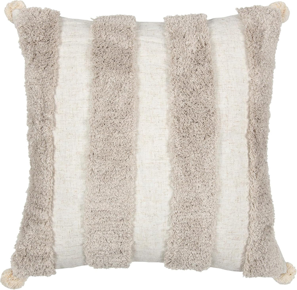 Loopuinhom Boho Pillow Covers 18X18 Inch Boho Tufted Linen Throw Pillow Covers Decorative Pompoms Cushion Cover Farmhouse Pillow Case for C…