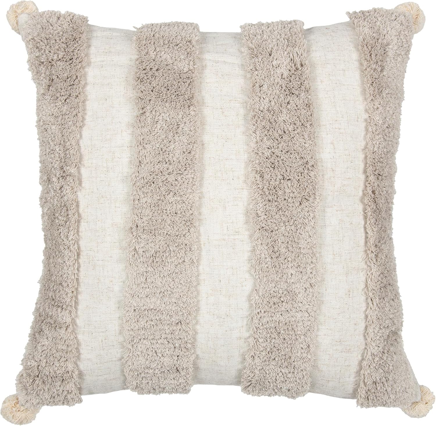 Loopuinhom Boho Pillow Covers 18X18 Inch Boho Tufted Linen Throw Pillow Covers Decorative Pompoms Cushion Cover Farmhouse Pillow Case for C…