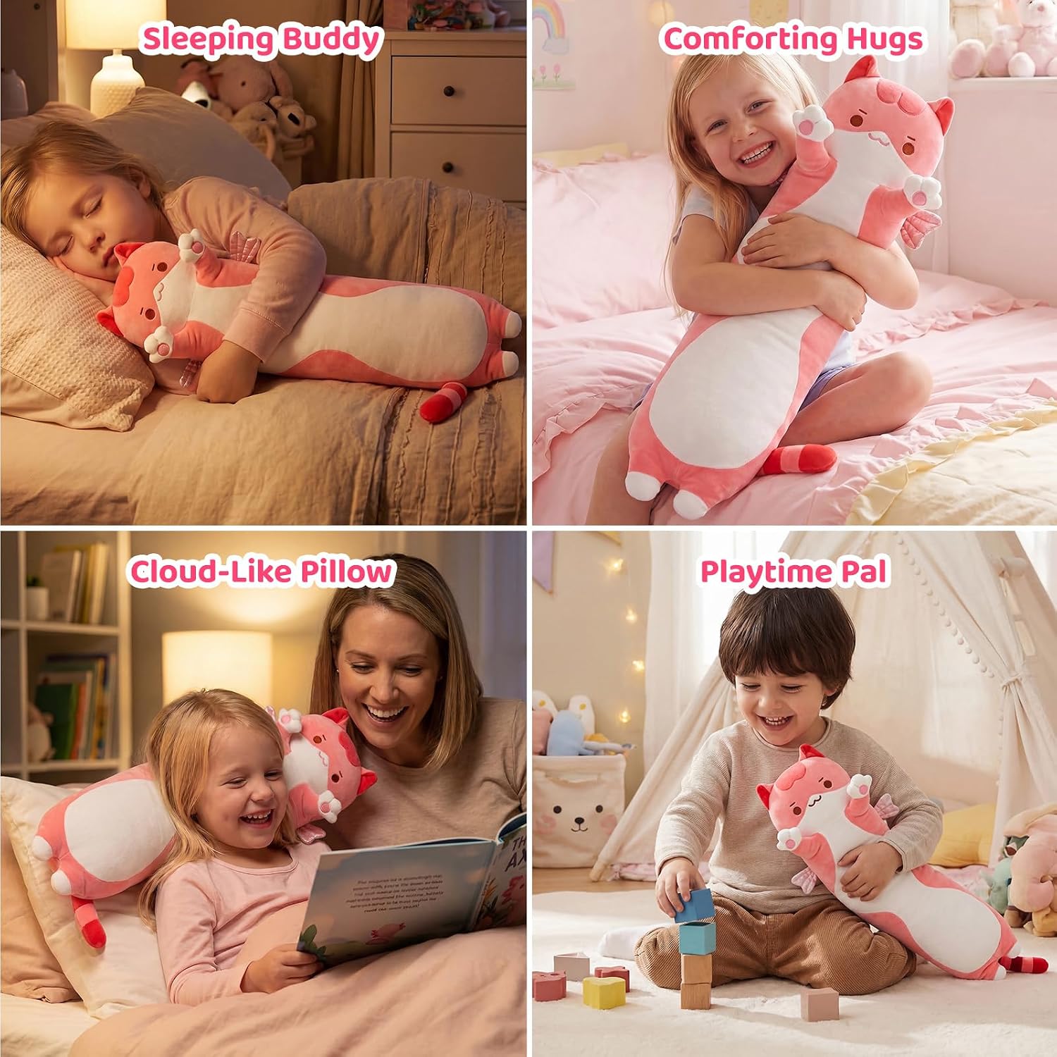 Mewaii Long Cat Plush 5 Sizes, 120% Extra Filling Giant Plushness Kids Body Pillow, Kawaii Cute Pink Cat Stuffed Animals Plushies, Big…