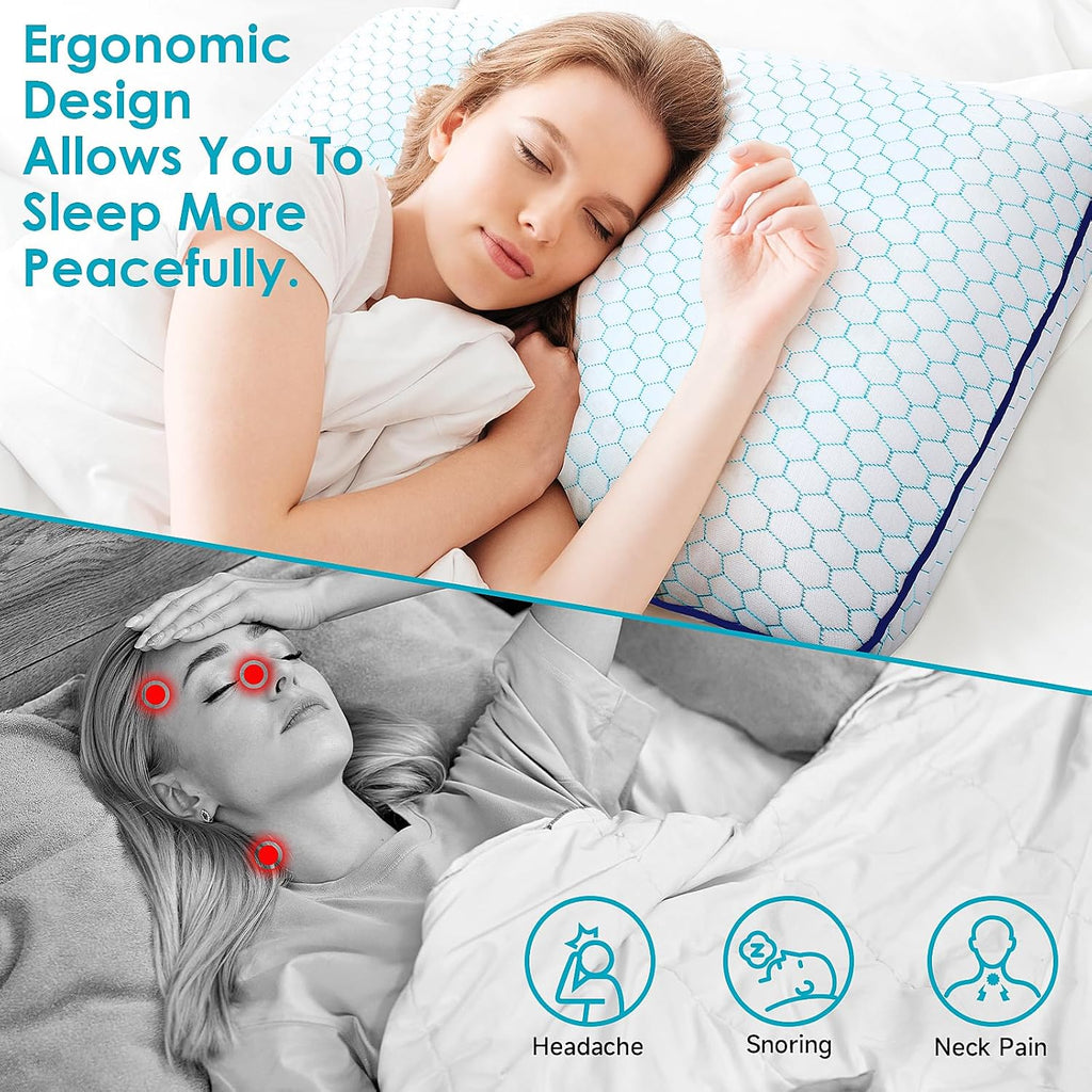 CushyOasis Memory Foam Pillows for Side, Back and Stomach Sleepers, Set of 2, Bed Pillow with Washable Cover and Breathable Mesh, Bed Pillo…