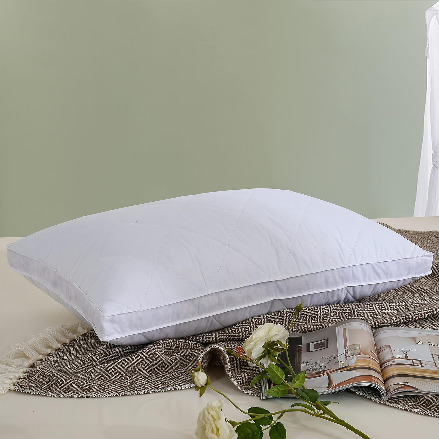 Three Geese Pack of 1 White Goose Feather Polyester Bed Pillows Queen/Standard Size- Soft 600 Thread Count 100% Cotton, Medium Firm, Soft…