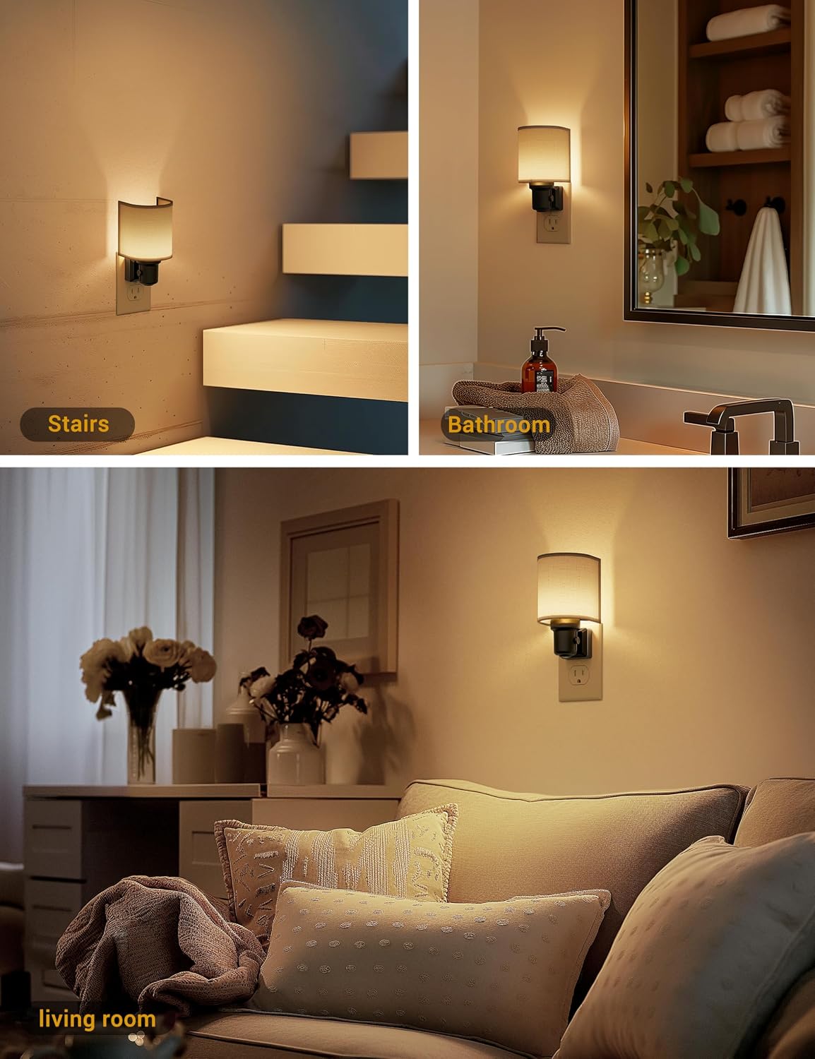 JandCase Night Lights Plug into Wall, LED Night Light Dimmable, Nightlight with Auto On Off Light Sensor, Warm White 3000K Night Lights…