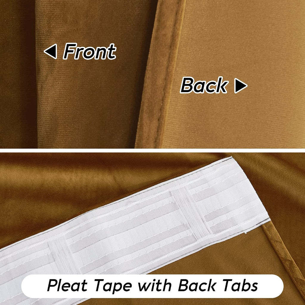 Rybhome RYB HOME Brownish Gold Velvet Curtains 96 inch, Retro Vintage Room Darkening Window Curtains for Living Room Thermal Insulated Shad…