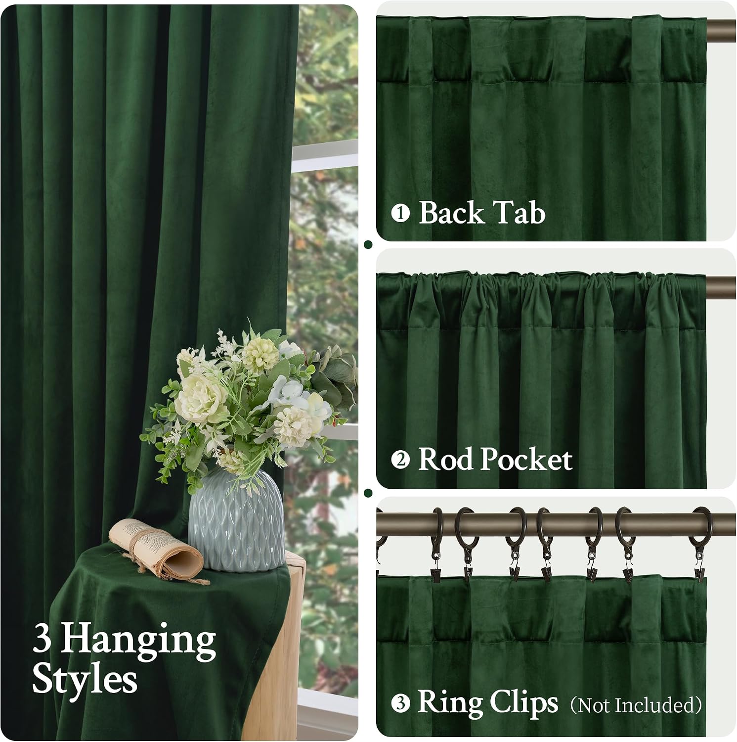 Lamit Emerald Green Velvet Curtains 84 Inch for Living Room, Thermal Insulated Room Darkening Panels Noise Reducing Back Tab and Rod Pocket…