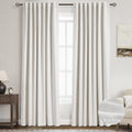 Nanspring 100% Blackout Linen 80 Inch Curtains for Bedroom Living Room Back Tab Cream Black Out Curtain Luxury Thermal Insulated Boho Moder…