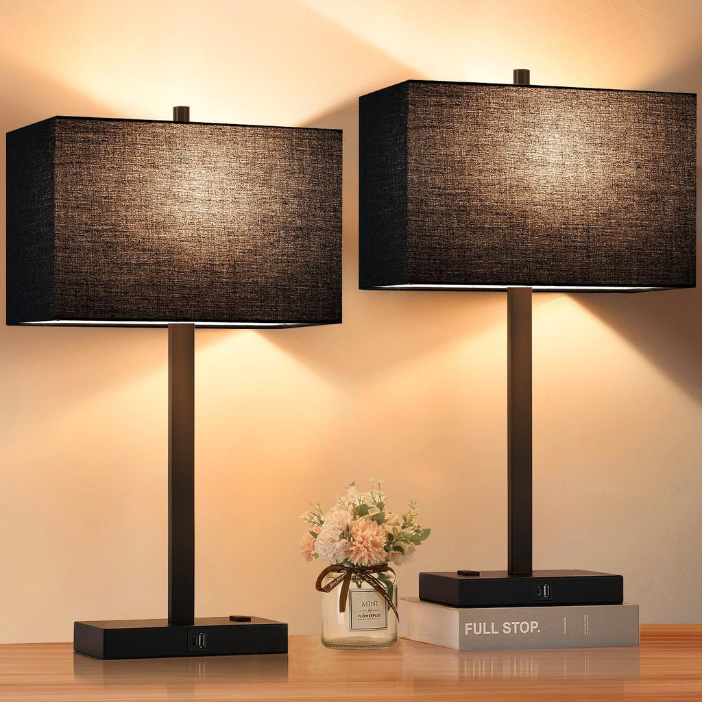 21" Touch Bedside lamps with 2 USB & AC Outlets, 3-Way Dimmable Bedside Table Lamps Set of 2 for Bedroom Living Room Office Reading…