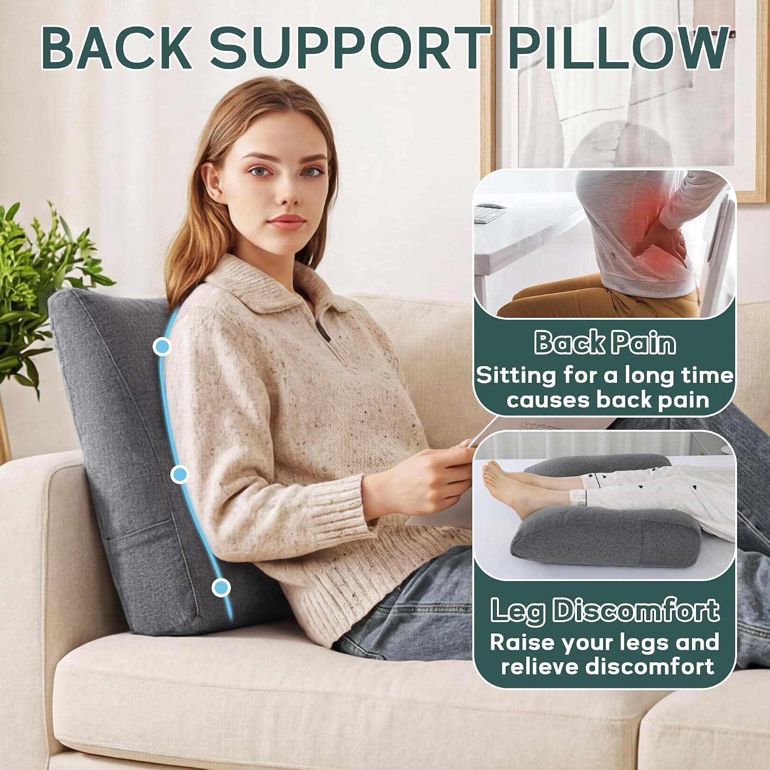 ROYALAY Back Support for Couch Sitting, Memory Foam Back Cushion for Couch, Back Rest Pillow for Sitting in Bed, Wedge Reading Pillow for…