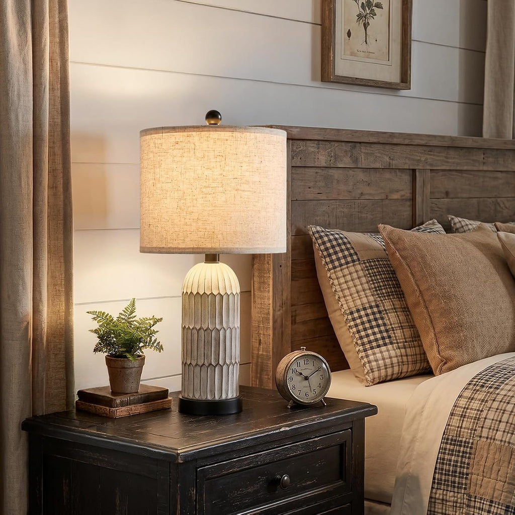 OYEARS 22.5" Bedside Table Lamps Set of 2, Farmhouse Table Lamp with USB A+C Charging Ports, Vintage Nightstand Lamp for Bedrooms and…
