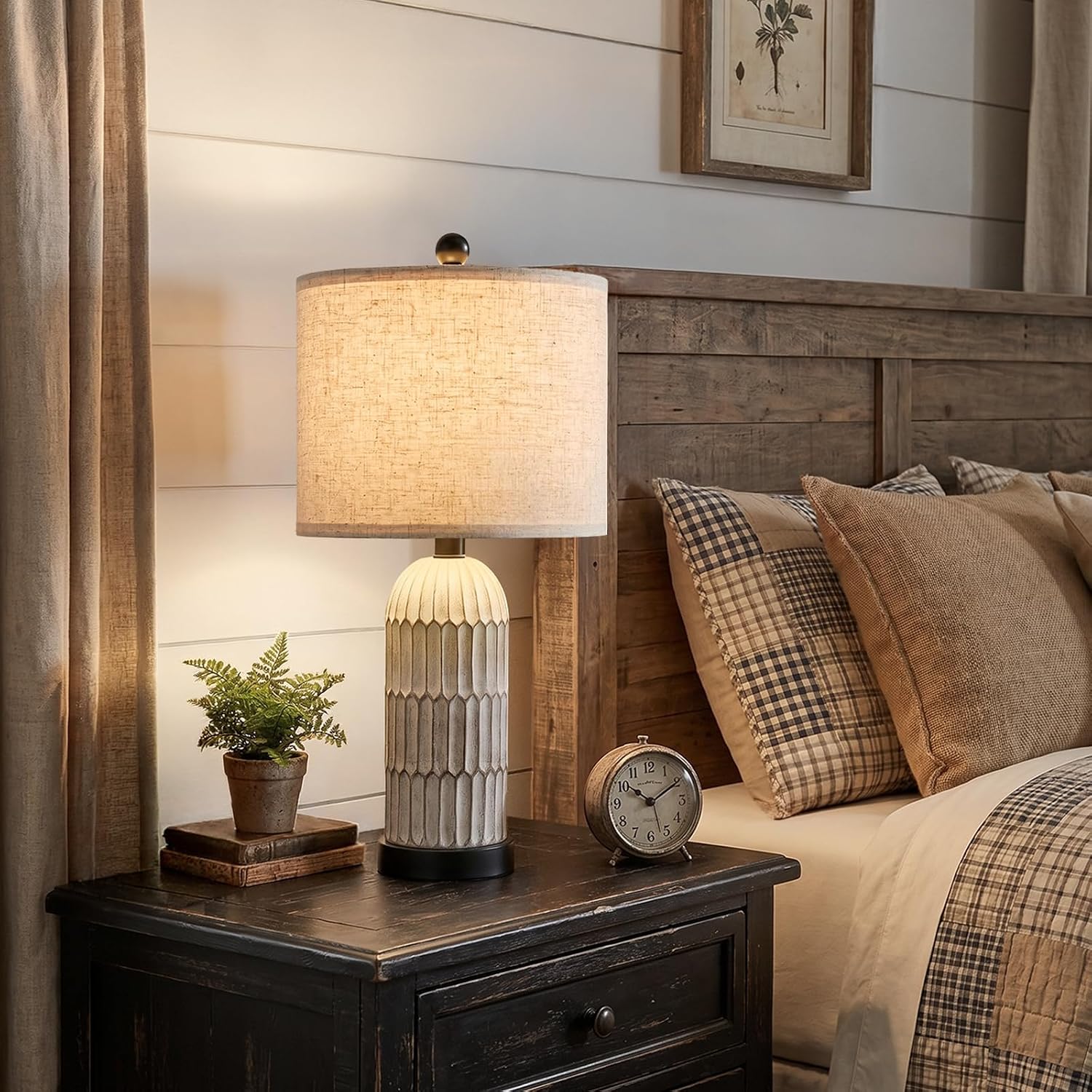 OYEARS 22.5" Bedside Table Lamps Set of 2, Farmhouse Table Lamp with USB A+C Charging Ports, Vintage Nightstand Lamp for Bedrooms and…