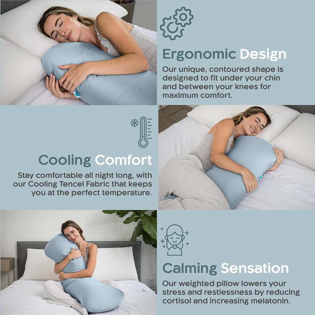 Weighted Body Pillow 8lbs - Weighted Pillow for Deeper Sleep (48" x 14") - Cooling Body Pillows for Adults, Side Sleeper Body Pillows…