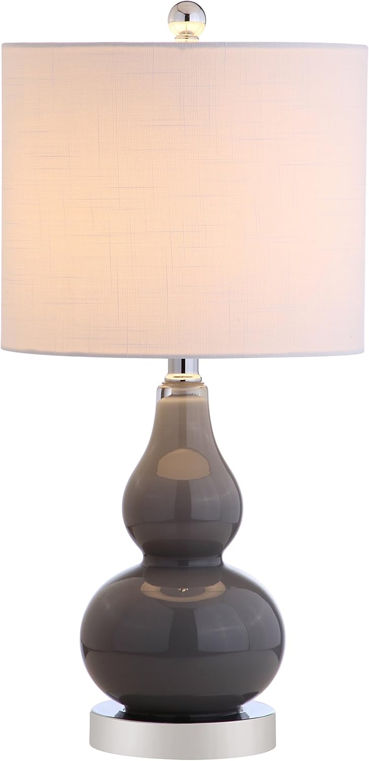 JONATHAN Y 20.5" Gray Glass Table Lamp, Modern Gourd Bedside Nightstand Lamp for Bedroom, Living Room, White Linen Shade, LED Bulb…