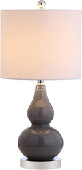 JONATHAN Y 20.5" Gray Glass Table Lamp, Modern Gourd Bedside Nightstand Lamp for Bedroom, Living Room, White Linen Shade, LED Bulb…