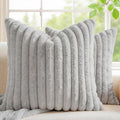 MEGAYES Pack of 2 Throw Pillow Covers 20x20 Decorative Solid Plush Faux Fur with Soft Velvet Back, Square Striped Cushion Cases Mode…
