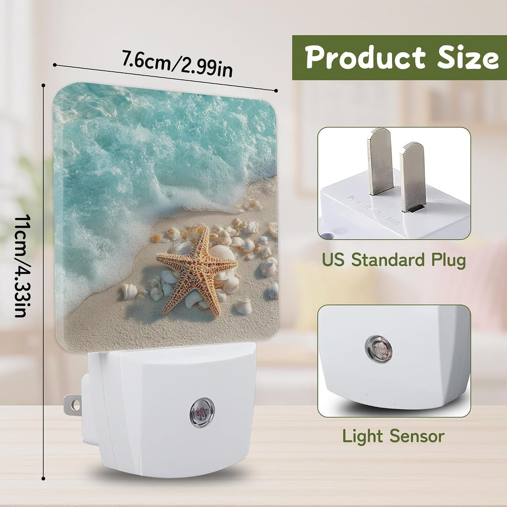 Starfish Beach Night Lights Plug into Wall, Night Light for Bedroom Bathroom Hallway Kitchen, Auto Dusk to Dawn Sensor Decorative Gift…