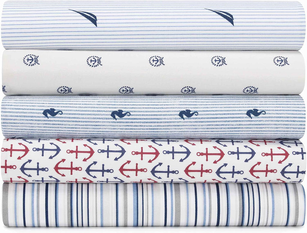 Nautica Full Sheets, Cotton Percale Bedding Set, Casual Home Decor (Audley Stripe Blue, Full) Cotton Blue