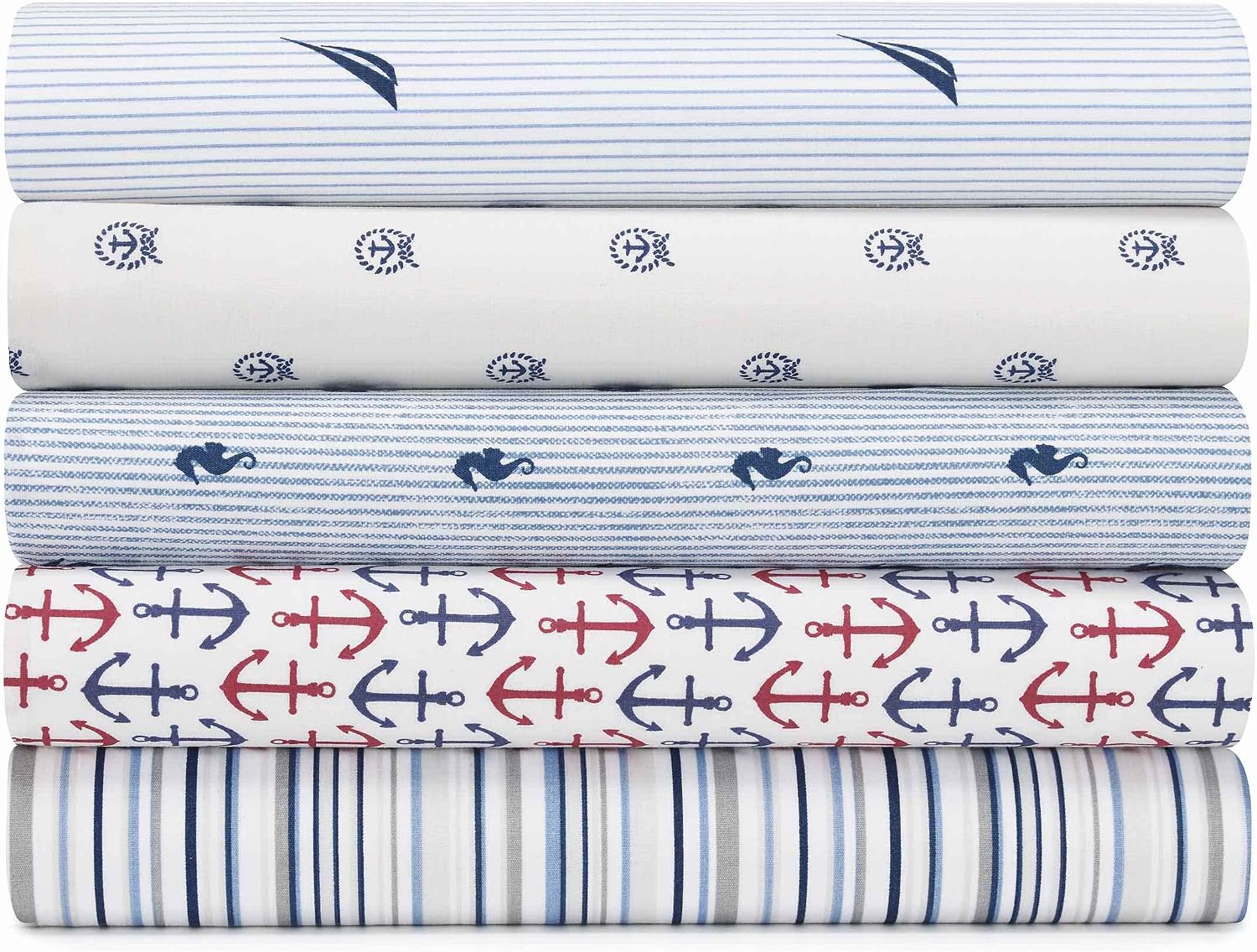 Nautica Full Sheets, Cotton Percale Bedding Set, Casual Home Decor (Audley Stripe Blue, Full) Cotton Blue