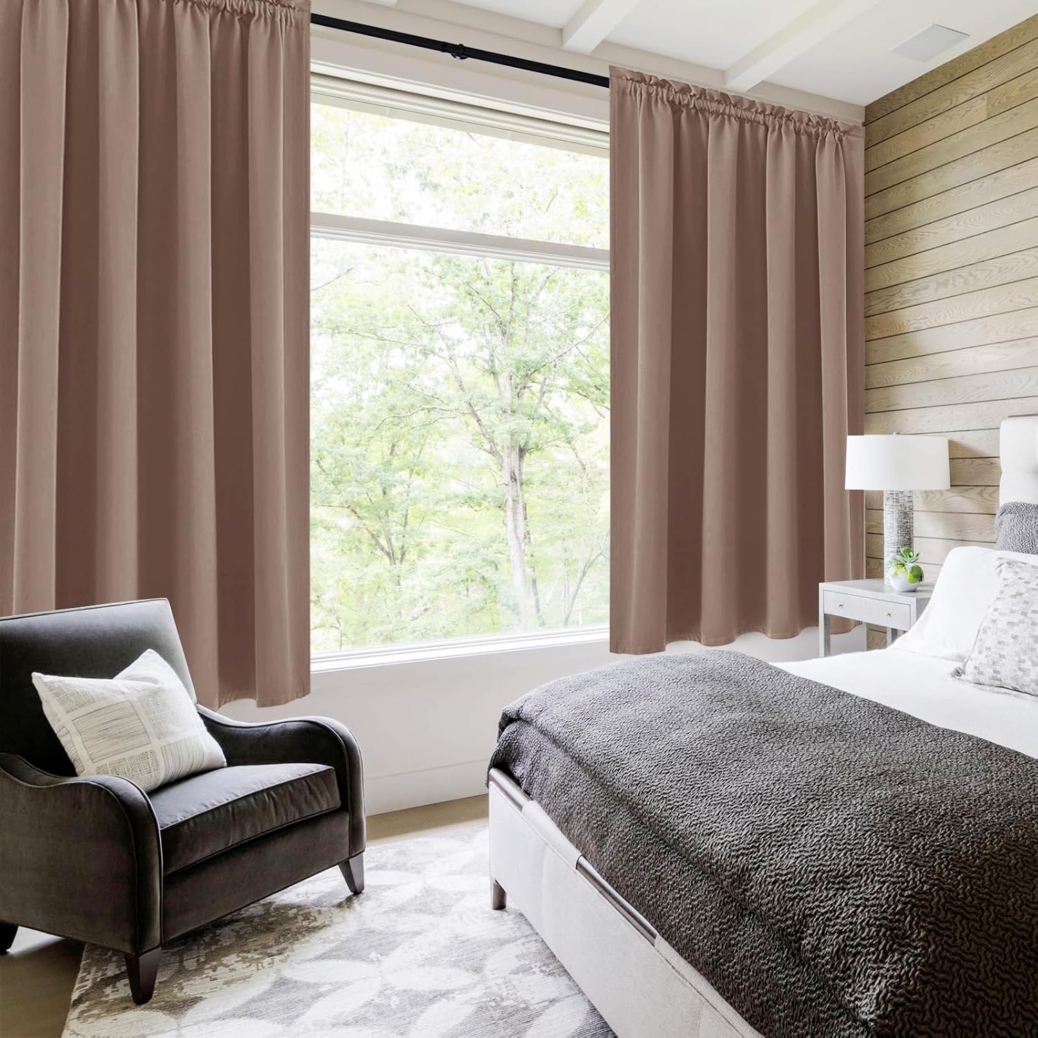 DWCN Blackout Curtains for Living Room Thermal Insulated, Energy Saving & Noise Reducing Bedroom Curtains, Khaki, W 52x L 36 Inch, Set of…