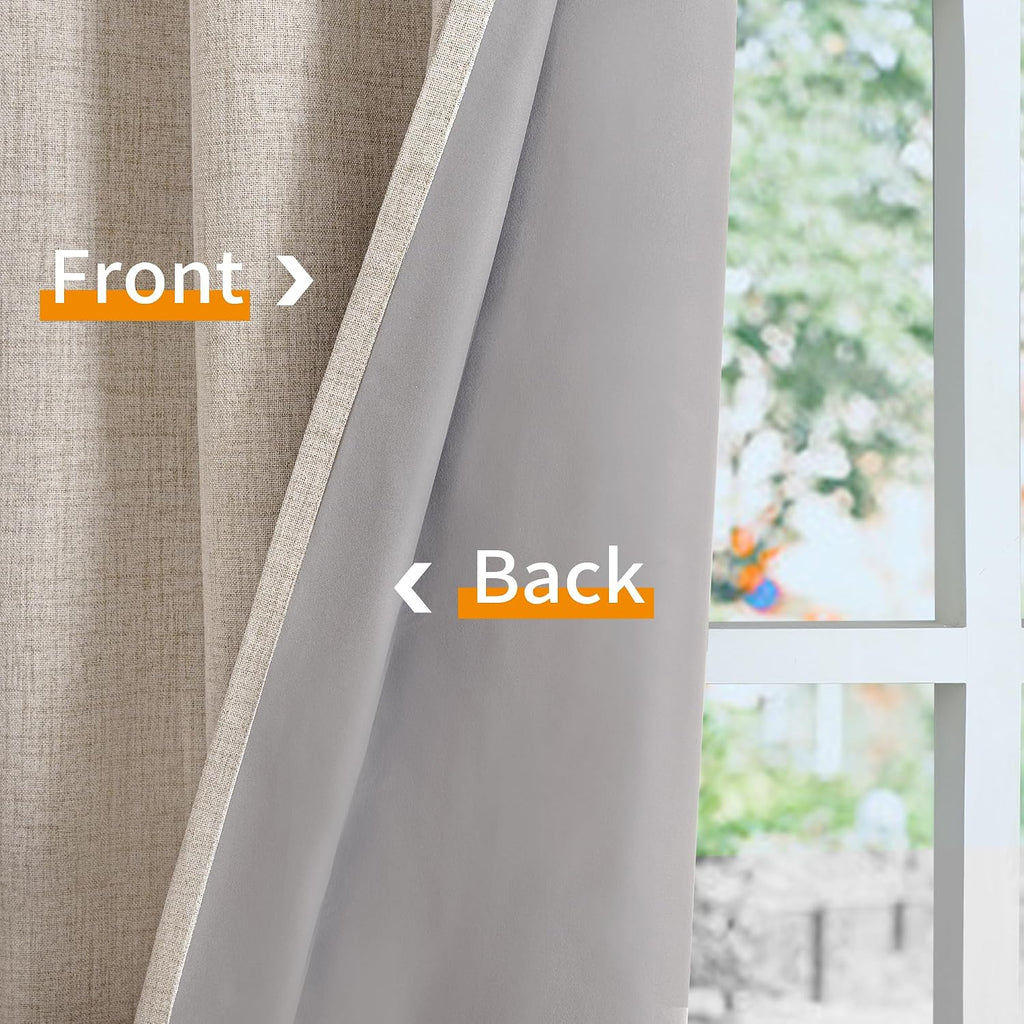 YoungsTex Oatmeal Linen Blackout Curtains for Bedroom 68 Inch Length, Full Light Blocking Drapes for Living Room Farmhouse Office Thermal I…