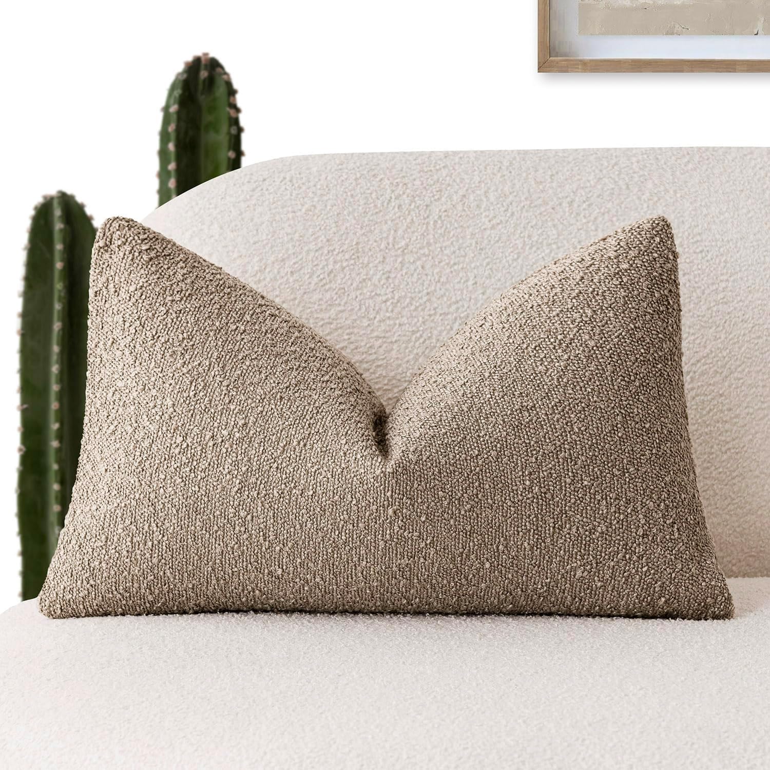 Foindtower Decorative Textured Boucle Throw Pillow Covers Accent Solid Lumbar Pillow Cases Neutral Cozy Couch Cushion Case for Chair Sofa…