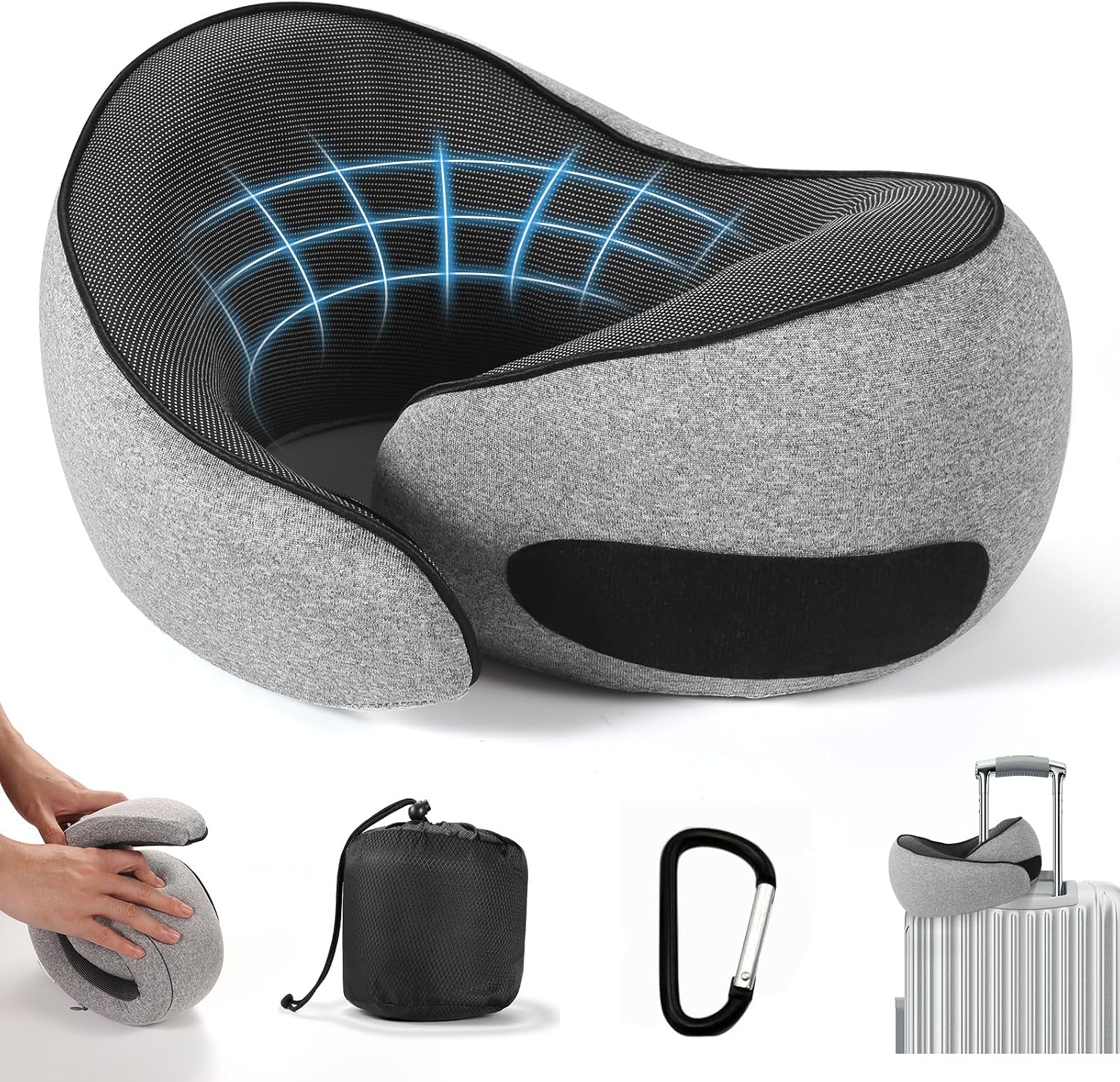 SZXYX Neck Travel Pillows - 100% Pure Memory Foam Neck Pillow for Airplanes, Comfortable Breathable Cover, 360° Support Stowable Pillows…