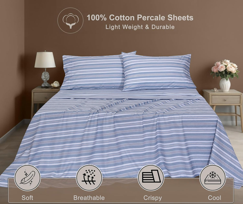 Zoyer 100% Cotton Sheets – Twin XL Size Percale Bedding, Cooling & Breathable, Durable with a Crisp, Soft & Comfortable Feel, 16" Deep Pock…