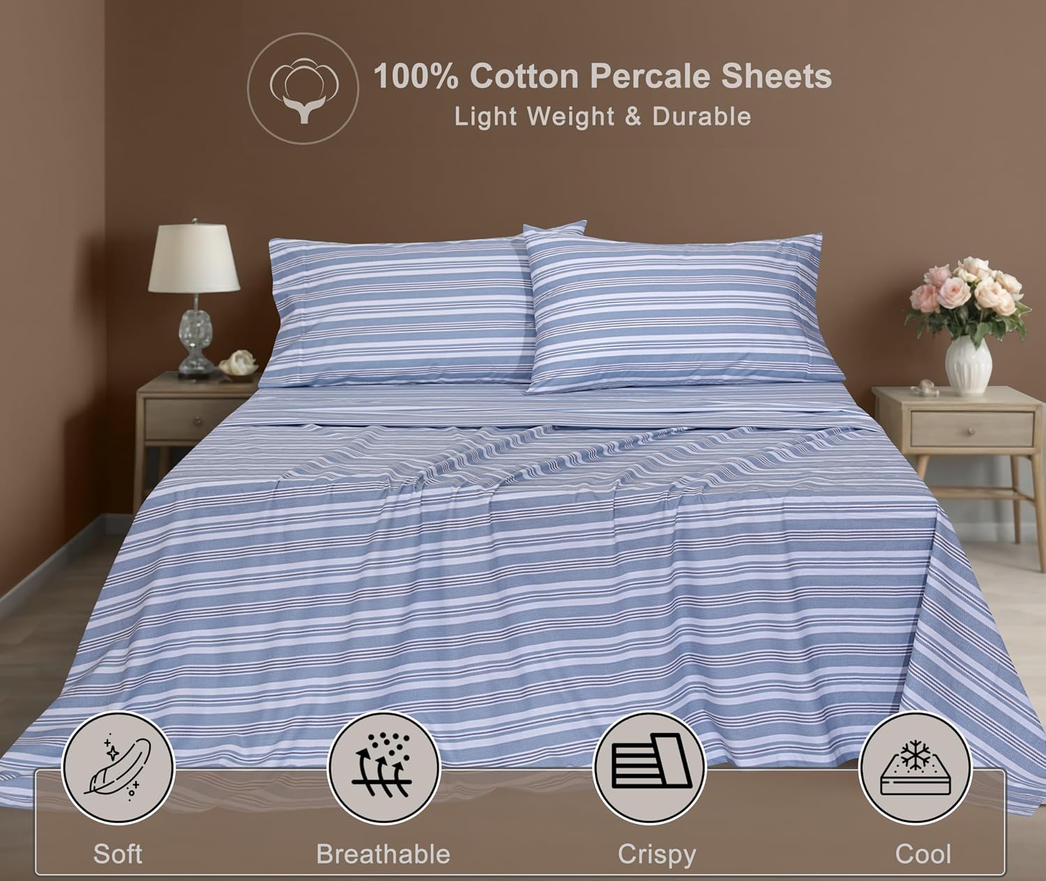 Zoyer 100% Cotton Sheets – Twin Size Percale Bedding, Cooling & Breathable, Durable with a Crisp, Soft & Comfortable Feel, 16" Deep Pocket,…