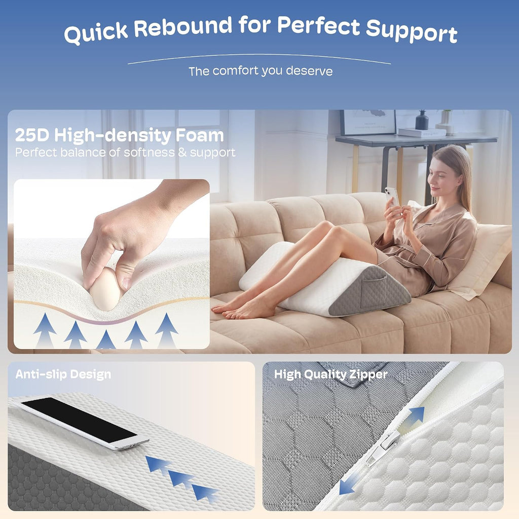 Simpledad Triangle Wedge Pillow, Wedge Pillow for Acid Reflux, Back, Cooling Memory Foam Top, Bed Wedge Pillows for Headboard, Sleeping, S…