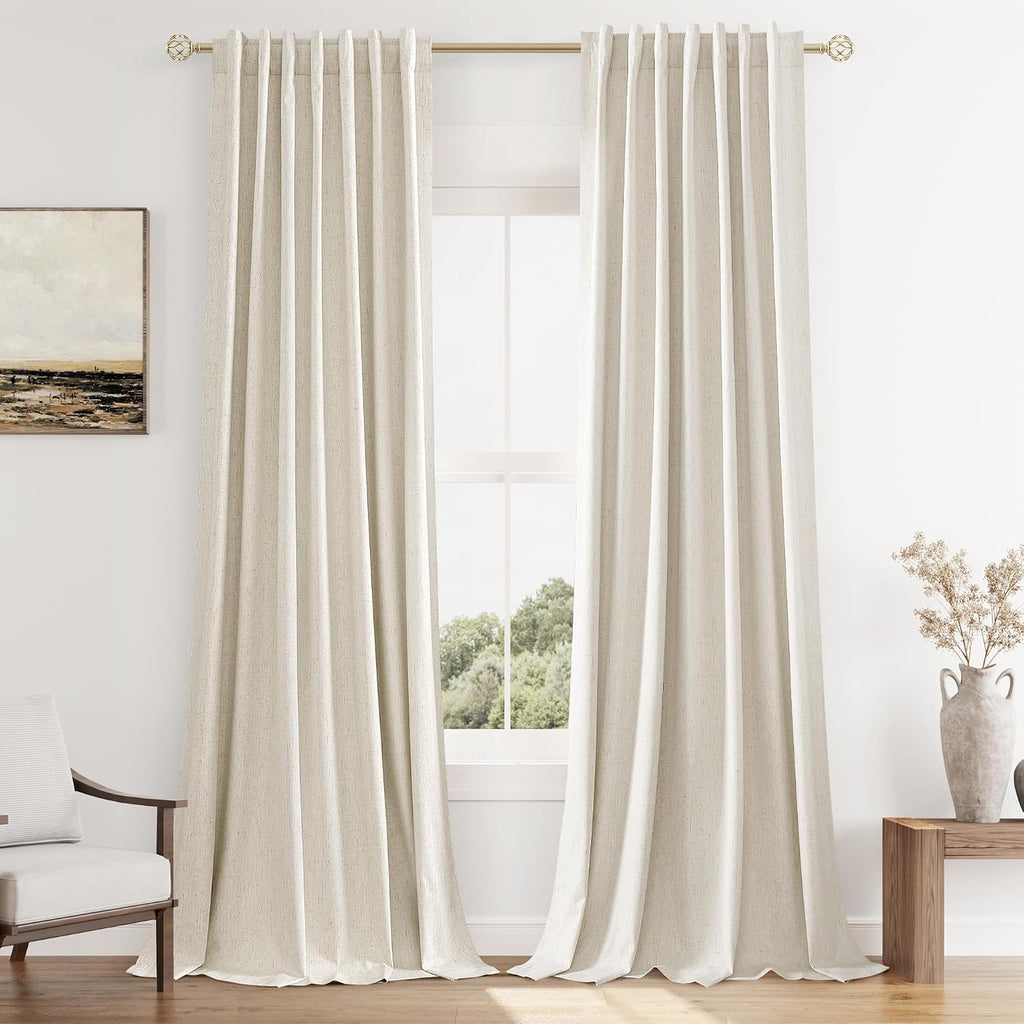 Guken 100% Blackout Linen Curtains 126 Inch Length 2 Panels Set for Living Room Bedroom Back Tab Thermal Insulated Black Out Drapes Room Da…