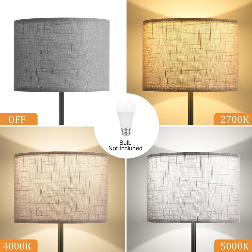 Ambimall 60'' Modern Floor Lamp with Shade, Tall Lamps for Living Room, Bedroom, Office, Dining Room, Linen Grey Shade with Black Pole(With…