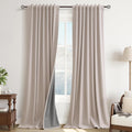 Guken Champagne Linen 100% Blackout Curtains 102 Inches Long Modern Black Out Light Blocking Noise Cancelling Back Tab Hook Belt Curtain fo…