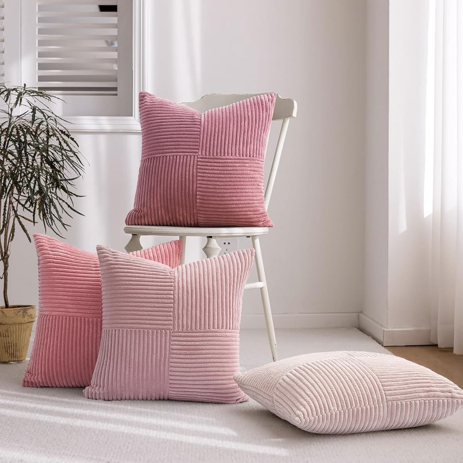 Topfinel BlushPink Throw Pillow Covers 20x20 Set of 4, Baby Pink Boho Soft Corduroy Home Decor Cushion Cases for Couch, Living Room, Bedroom, S…