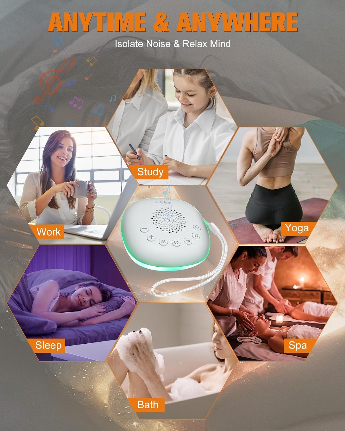White Noise Sound Machine for Sleep - Portable Sound Machine, 20 Soothing Sounds 9-Color Night Light 30 Volume Levels 4 Timer Options…