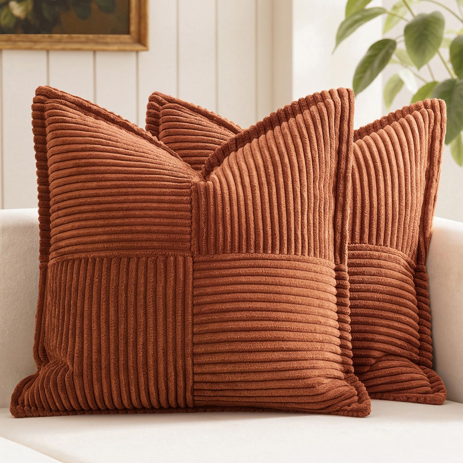MIULEE Dark Rust Decorative Throw Pillow Covers for Couch Bed Livingroom 20x20 Inch Set of 2 Boho Accent Throw Pllows Broadside Striped…