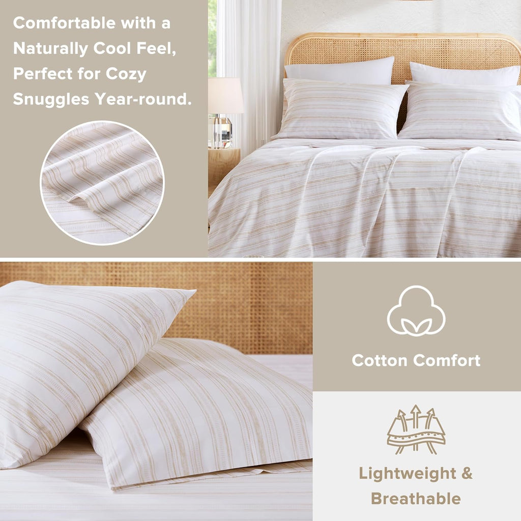 ComfortSpaces Comfort Spaces 100% Cotton Sheets Full, Breathable, Naturally Cool Cotton Sheets, Cotton Bed Sheets with 14" Elastic Pocket F…