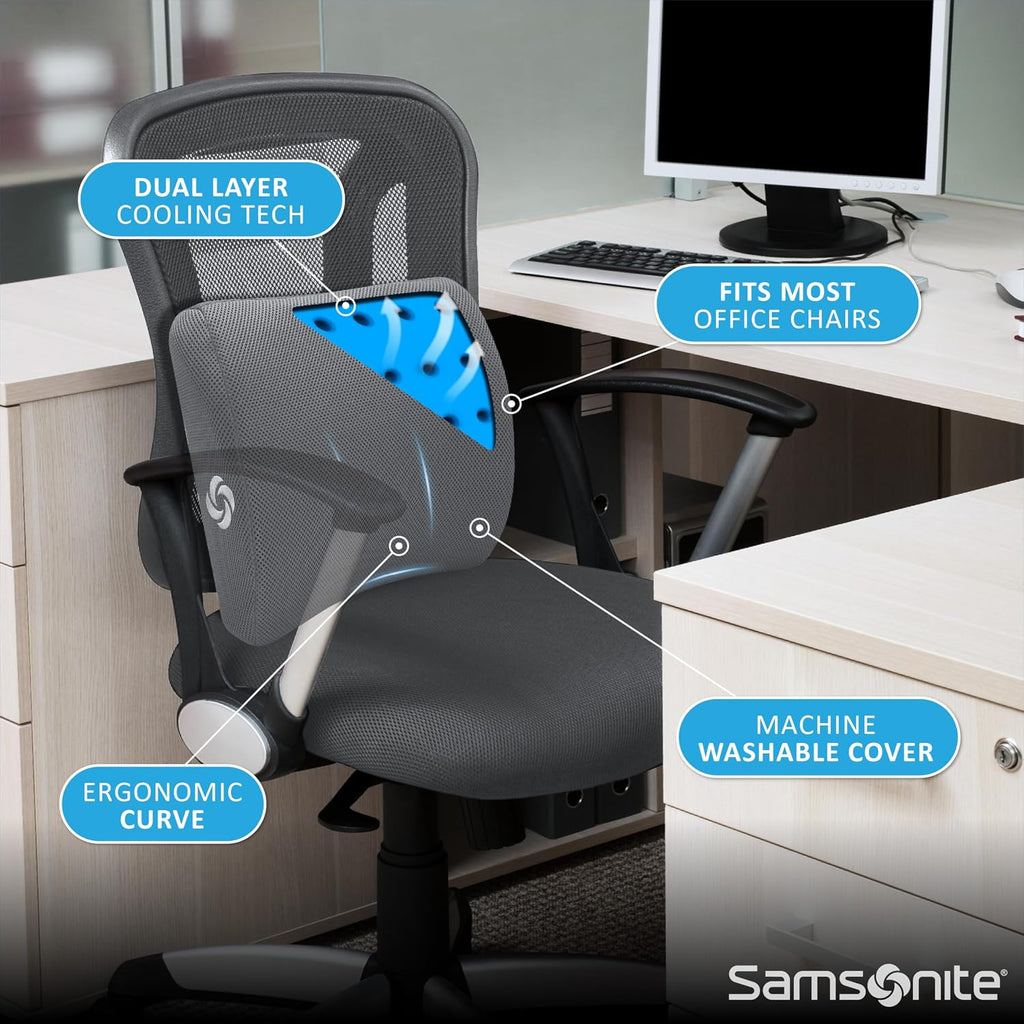 Samsonite Memory Foam Lumbar Support Pillow for Office Chair, Gaming Chair, or Car-Ergonomic Back Cushion-Home Essentials for Sitting…